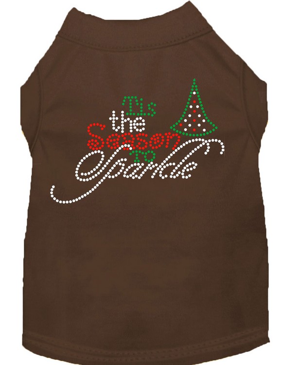 Tis the Season to Sparkle Rhinestone Dog Shirt Brown Med